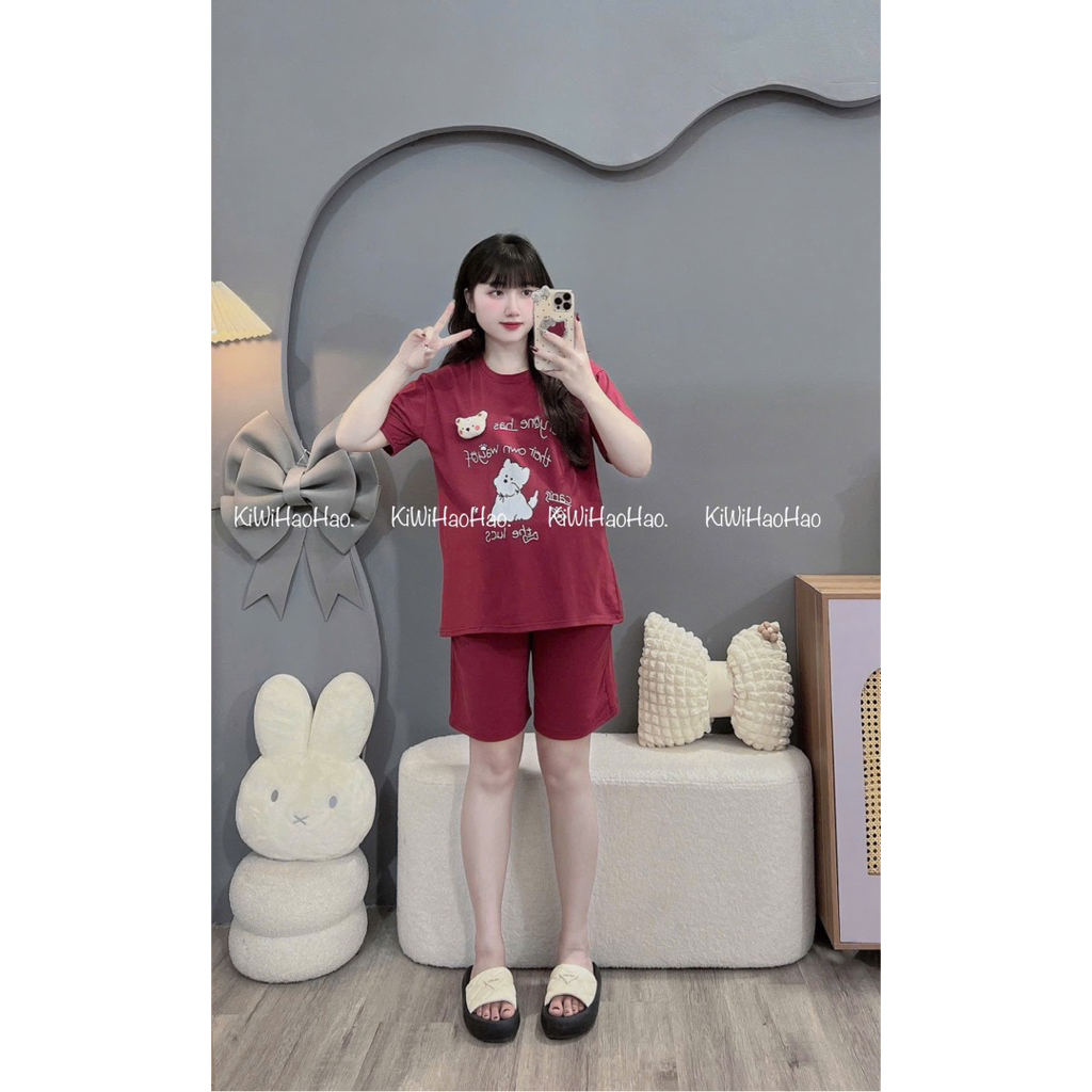 Bộ bầu- bộ sau sinh-BỘ ĐÙI COTTONG HÌNH CHÓ GẤU NỔI- 5 màu , quần có chun chỉnh