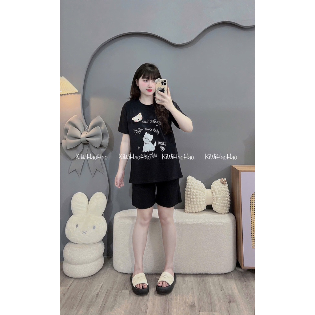 Bộ bầu- bộ sau sinh-BỘ ĐÙI COTTONG HÌNH CHÓ GẤU NỔI- 5 màu , quần có chun chỉnh