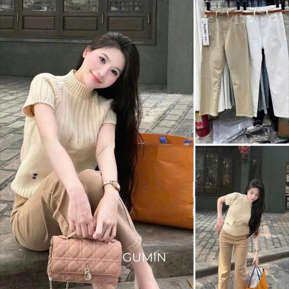 Quần jean nữ GUMIN thiết kế quần ống đứng cạp lưng cao thanh lịch, Quần bò nữ sang trọng cao cấp