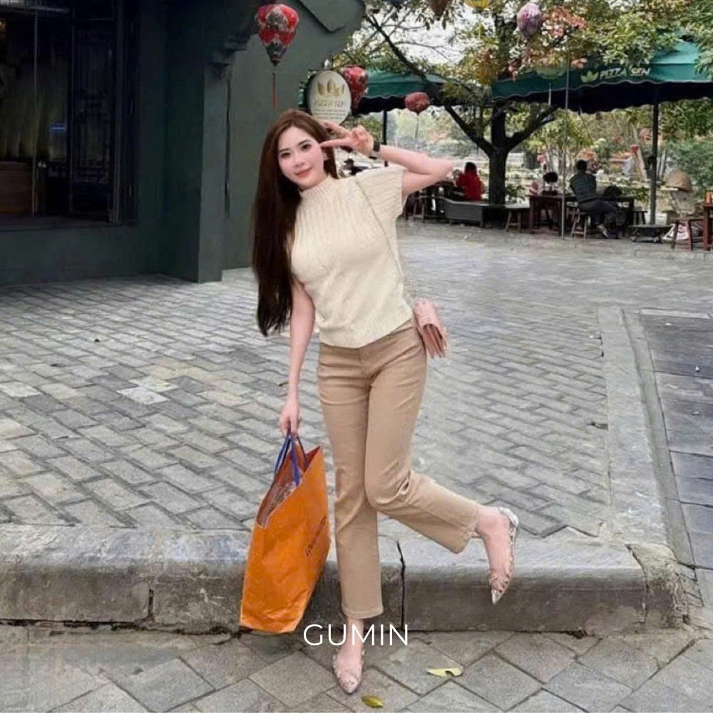 Quần jean nữ GUMIN thiết kế quần ống đứng cạp lưng cao thanh lịch, Quần bò nữ sang trọng cao cấp