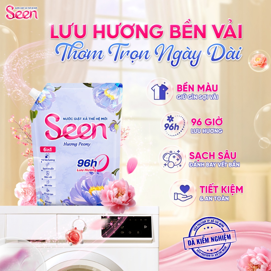 [QUÀ TẶNG] Seen Hương Peony – Seen 6in1 Nước Giặt Thế Hệ Mới, Lưu Hương 96H