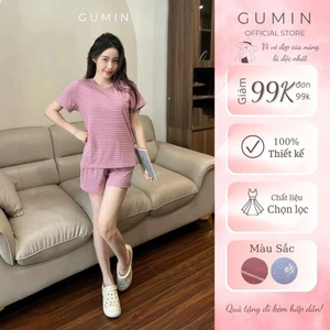 Set 2 bộ mặc nhà nữ GUMIN thiết kế áo thun cộc tay kèm quần short ngắn, Bộ đùi nữ mặc nhà nhẹ nhàng thanh lịch