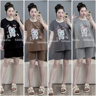 Bộ Bầu - bộ sau sinh - BỘ ĐÙI COTTONG IN HÌNH MÈO KITTY - 4 Màu & Quần Có Chun Chỉnh 💥Freeship💥