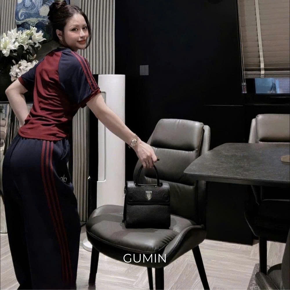 Set bộ đồ nữ GUMIN thiết kế áo cổ tym ngắn tay phối sọc kèm quần suông rộng sọc viền cá tính sang chảnh cao cấp