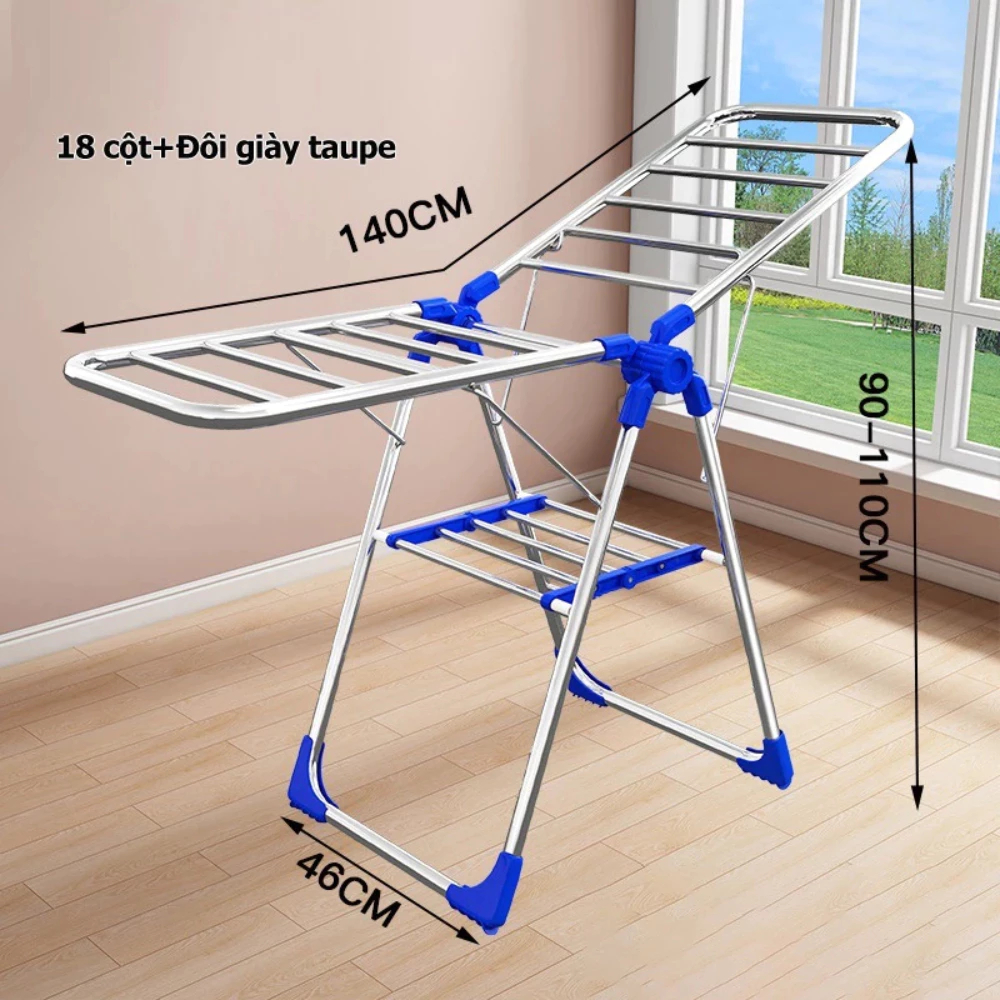 Giá Phơi Quần Áo Chữ A Cỡ Lớn Inox Cao Cấp Thiết Kế Thông Minh Kèm Kệ Phơi Giày Phù Hợp Mọi Gia Đình