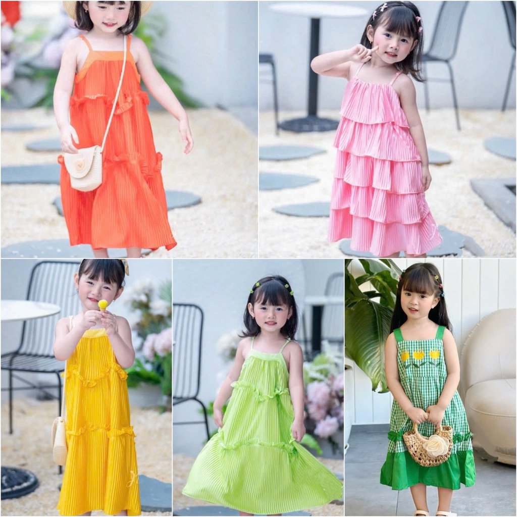 Đầm 2 dây bé gái đi biển size 1–10 (10–40kg) váy hè trẻ em nhiều mẫu 1973 7075 2744