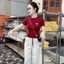 Set bộ thun nữ GUMIN thiết kế áo dáng ngắn ôm body thêu logo kèm quần ống suông rộng có dây rút eo sang trọng cao cấp