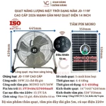 Quạt năng lượng mặt trời,quạt tích điện dạng nằm VINCENT LED,12 chế độ gió,3 cánh kim loại, hiển thị % pin, sạc USB 5V — ảnh 2