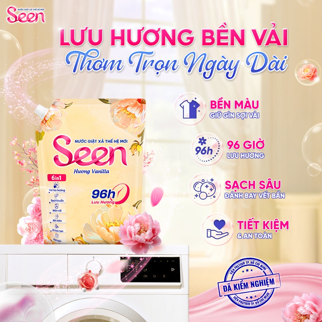 [1 TÚI] Nước Giặt Xả 6in1 Seen Hương Vanilla – Nước Giặt Thế Hệ Mới Lưu Hương 96H Túi 2kg