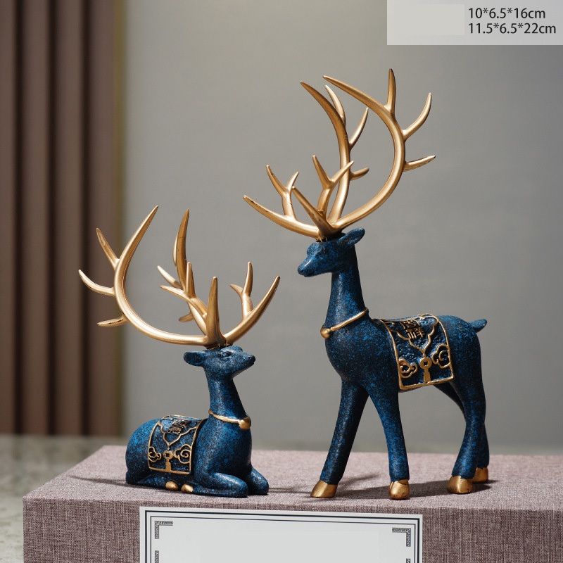 Tượng hươu yên vuông sừng vàng decor nhà cửa