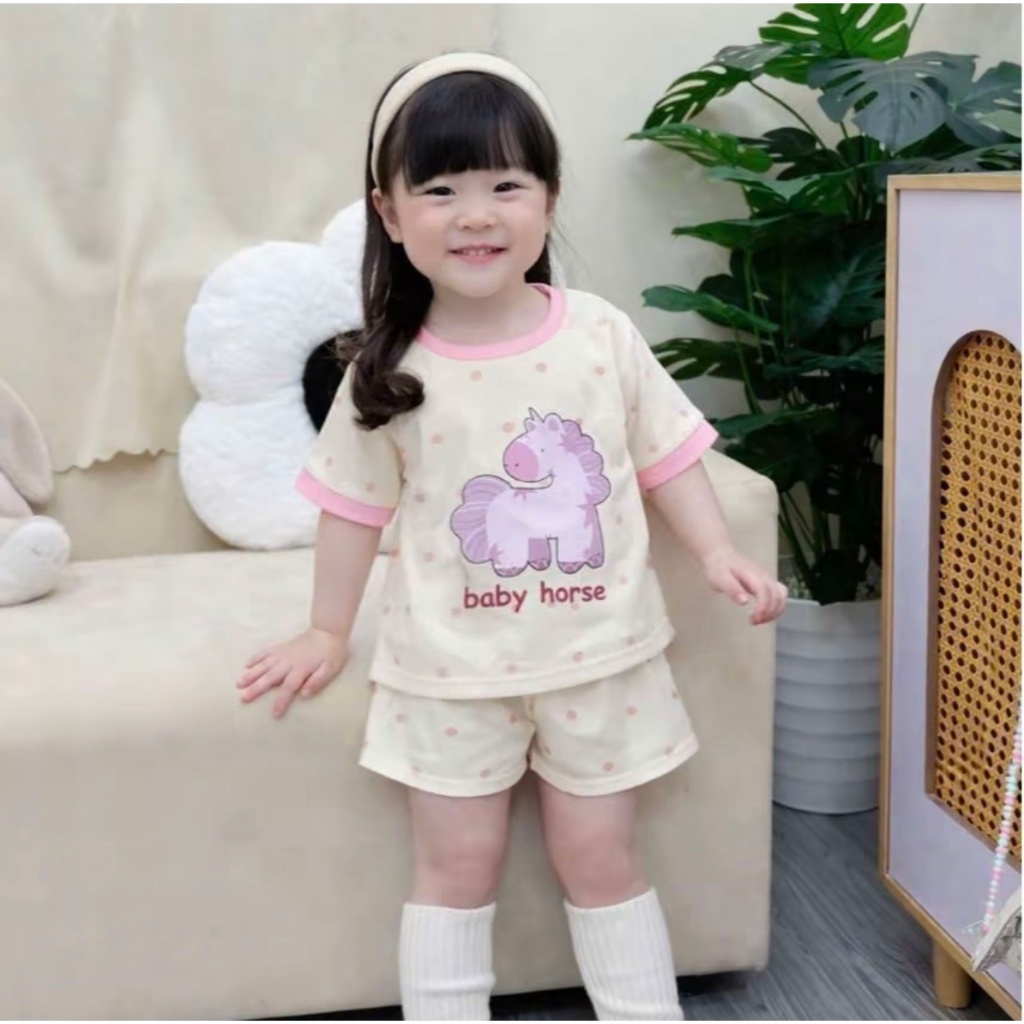 SÉT BỘ CỘC TAY MÙA HÈ ( HỌA TIẾT HAPPY HORSE ) DÀNG CHO BÉ GÁI 9-32KG CHẤT LIỆU COTTON MỀM MỊN THOÁNG MÁT