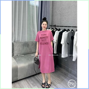 Đầm thun suông, Váy bầu dáng dài form rộng Bigsize chất vải thun cotton mặc mùa hè