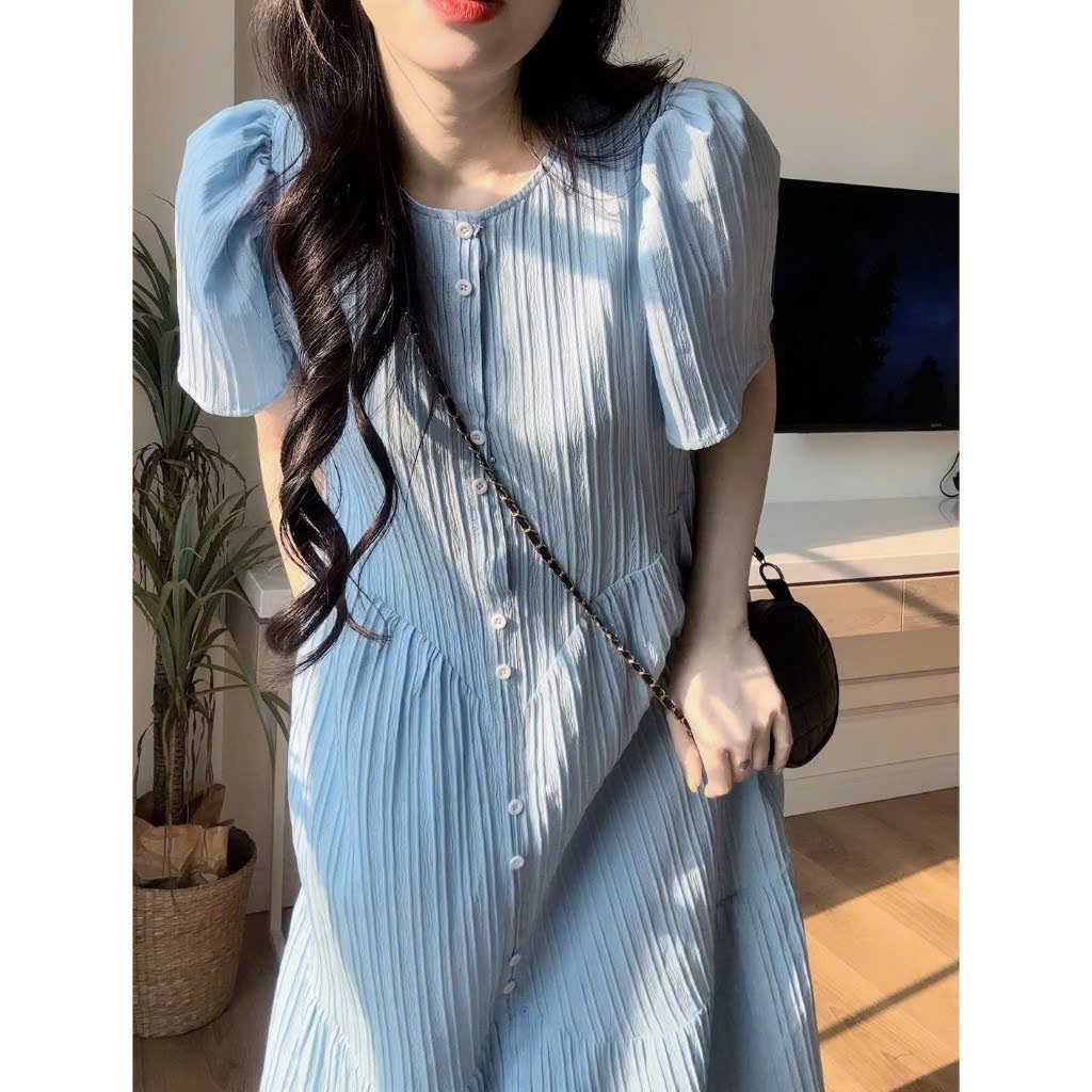 Đầm Bầu Xinh thiết kế sơ mi khuy cài mặc đi làm dự tiệc công sở chất vải dáng dài