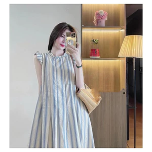 Váy Bầu Xinh Babydoll kẻ thiết kế tay cánh tiên xinh xắn đi dự tiệc công sở siêu đẹp thời trang