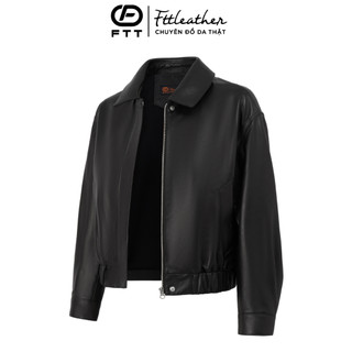 Áo da cừu nữ Collar Blouson bo da thật cao cấp FTT Leather tay khoá kéo không bong tróc nổ AN402C