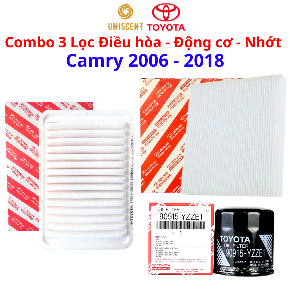 Combo 3 Lọc Điều hòa- Động cơ- Nhớt Camry (06-18) (8713958010, 1780128030-17801280308E, 90915YZZE1)