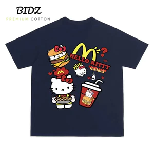 Áo Hello Kitty x McDonald's BIDZ - Áo Thun Cotton Premium 100% Form Rộng Tay Lỡ - Áo Phông Unisex Nam Nữ Co Giãn 4 Chi