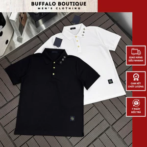 Áo Polo Nam Chất Cotton Gai Đính Hoa Cổ Áo V2 Cao Cấp - Áo Polo Nam Nữ Họa Tiết Cúc Vàng Siêu Đẹp
