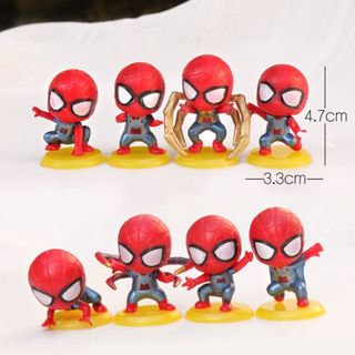 Bộ 8 mô hình Spiderman cao 4-5cm tặng kèm đế đỡ thích hợp trang trí bàn học, bàn làm việc, quà tặng HT Toys
