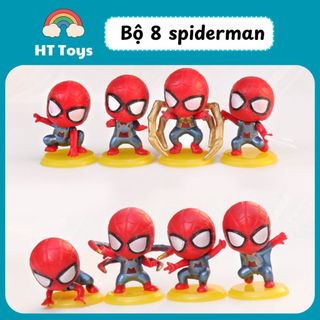Bộ 8 mô hình Spiderman cao 4-5cm tặng kèm đế đỡ thích hợp trang trí bàn học, bàn làm việc, quà tặng HT Toys