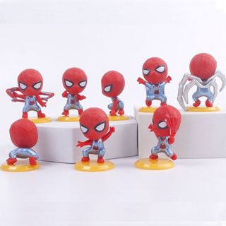 Bộ 8 mô hình Spiderman cao 4-5cm tặng kèm đế đỡ thích hợp trang trí bàn học, bàn làm việc, quà tặng HT Toys