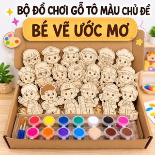 [GIÁ XƯỞNG] Bộ Tô Màu Gỗ DIY 20 Nghề Nghiệp Kèm Màu – Đồ Chơi Sáng Tạo Cho Bé (8cm / 16cm)