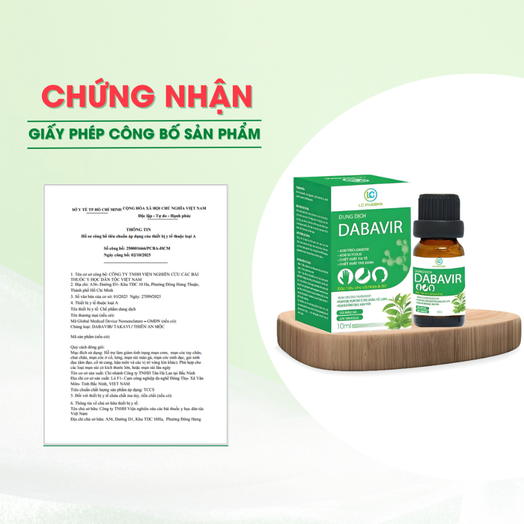 Dung Dịch Chấm Rụng Sùi Mào Gà, Mụn Li Ti , Hạt Ngọc Vùng Kín DABAVIR 10ml