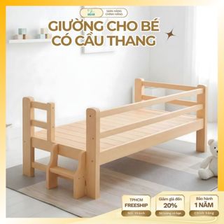 Giường Ngủ cho Bé từ 1m3 - 2m Có Cầu Thang An Toàn, Giường Gỗ Thông 100% Sấy Nhiệt Chống Mốc Lắp Ráp