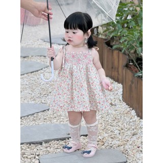Váy smock dâu tây cho bé gái – váy 2 dây thêu smock dễ thương 🍓