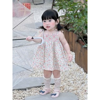 Váy smock dâu tây cho bé gái – váy 2 dây thêu smock dễ thương 🍓