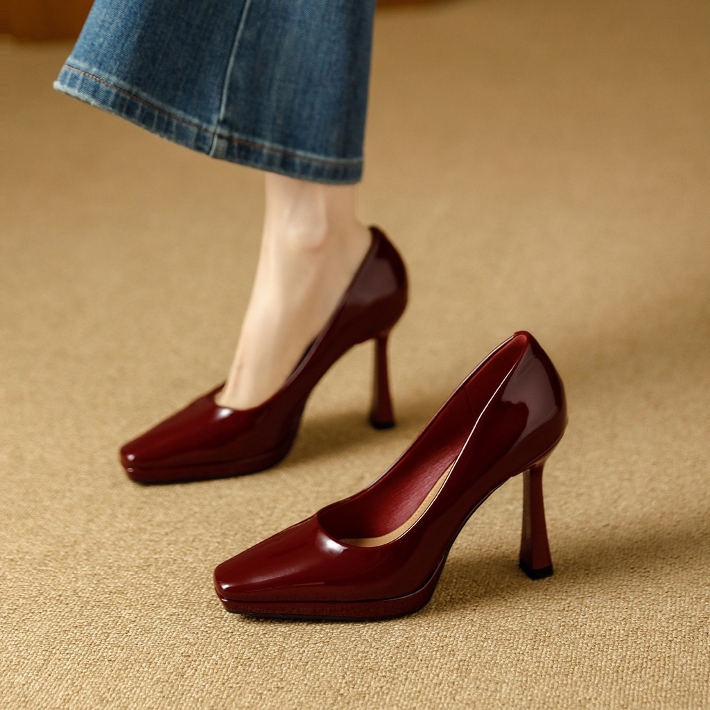 Giầy cao gót Quảng châu mũi vuông đế trụ cao 10cm (HT3168-6)