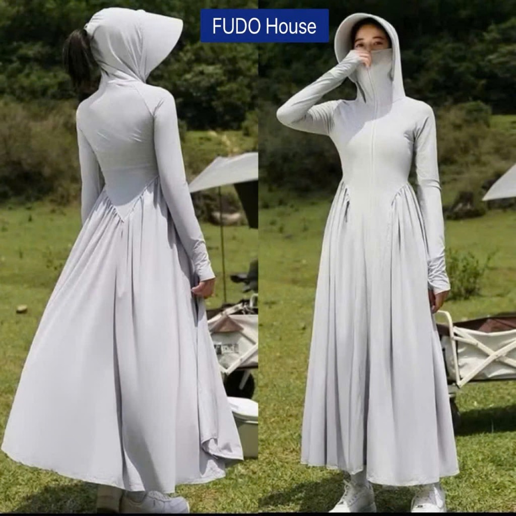 Áo Chống Nắng Toàn Thân Nữ 2 LỚP Dáng Dài chiết eo tôn dáng Có Mũ Rộng Vành Chống Tia UV Chất Thun Lạnh Mềm Mịn loại 1