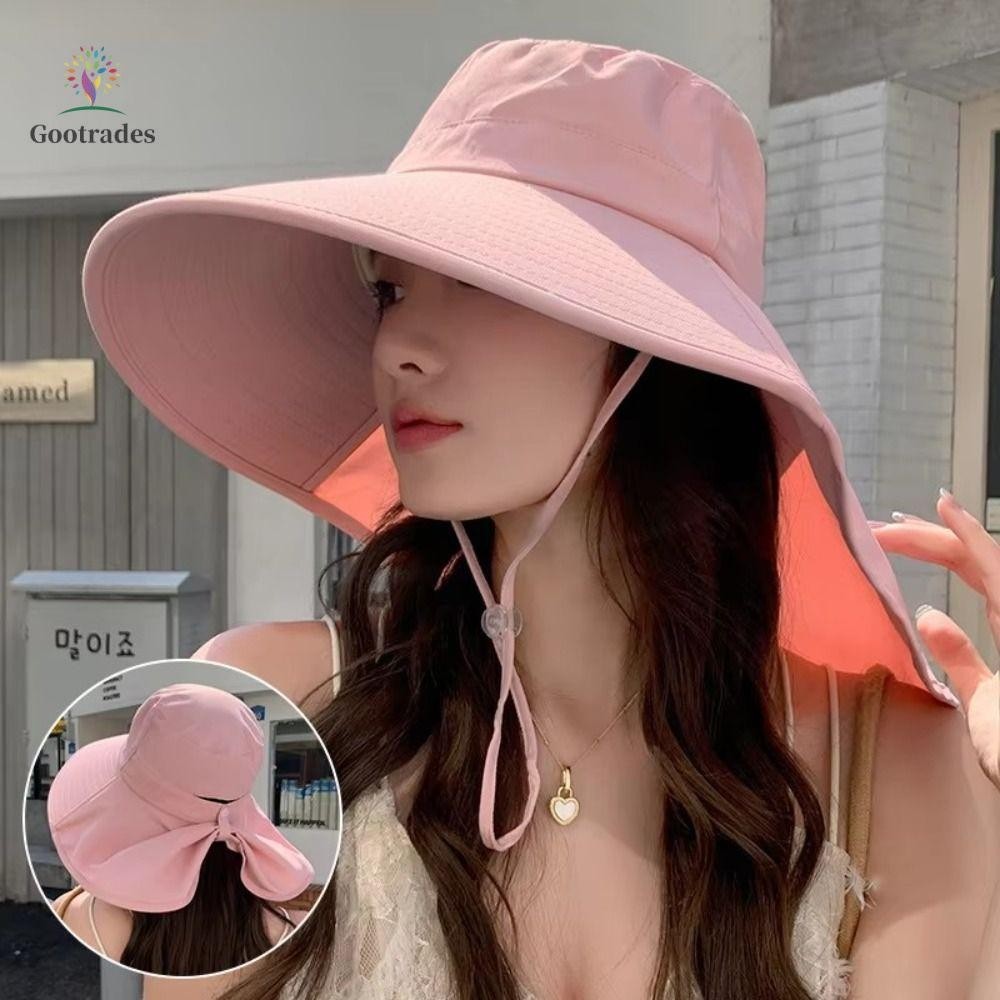 Mũ chống nắng vành rộng , Thời trang phong cách Hàn Quốc có nắp cổ