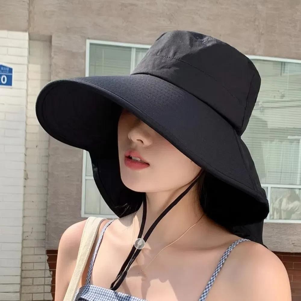 Mũ chống nắng vành rộng , Thời trang phong cách Hàn Quốc có nắp cổ