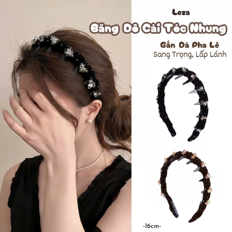 Băng Đô Làm Phồng Tóc Quấn Vải Nhung Cấp, Gắn Đá Pha Lê Loại Đẹp Chắc Chắn. Phụ Kiện Tóc Đẹp, Sang Trọng Phong Cách Pháp