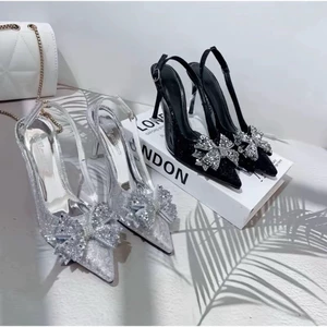 Giầy cao gót kim tuyến phối mica siêu bling trang trí nơ đá điếm nhấn sang trọng gót 7p-9p B05