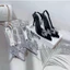 Giầy cao gót kim tuyến phối mica siêu bling trang trí nơ đá điếm nhấn sang trọng gót 7p-9p B05