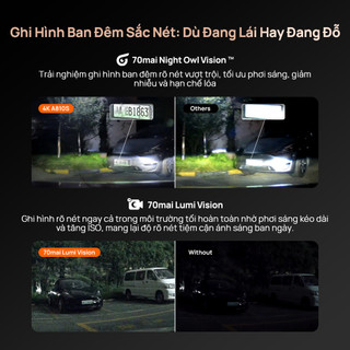 Camera hành trình 4K 70Mai A810S với cảm biến hình ảnh Sony STARVIS 2 IMX678, bắt rõ nét biển số xe