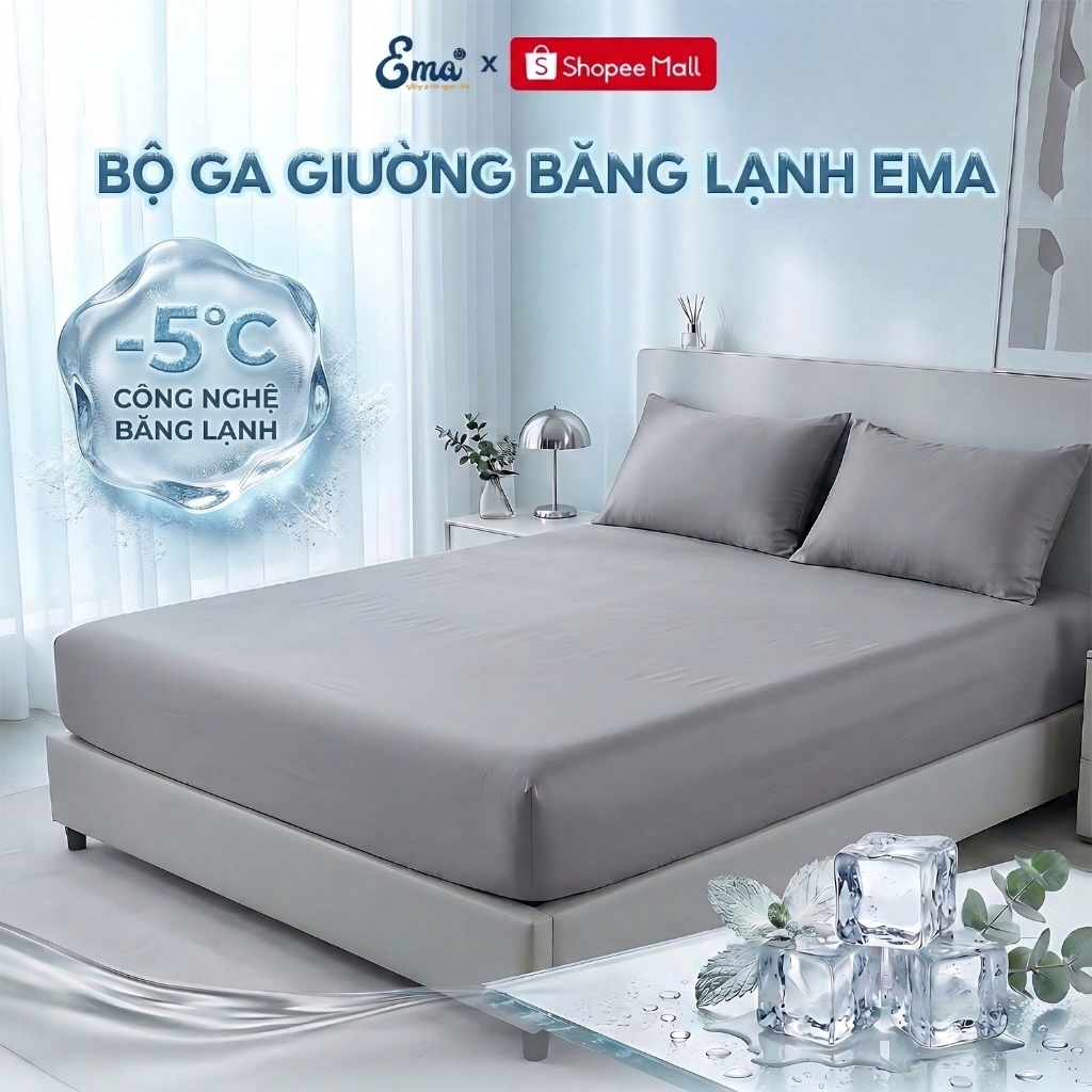 Ga giường băng lạnh EMA - Drap bọc nệm siêu mát, cam kết không lạnh hơn ga bạn dùng hoàn tiền
