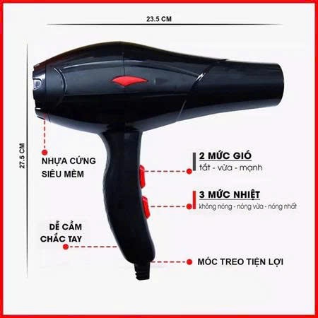 Máy sấy tóc công suất 3500w làm tóc nhanh khô có 2 chế độ nóng lanh kèm ống tạo kiểu bảnh hành 12 tháng