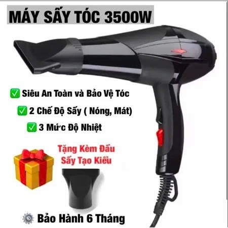 Máy sấy tóc công suất 3500w làm tóc nhanh khô có 2 chế độ nóng lanh kèm ống tạo kiểu bảnh hành 12 tháng
