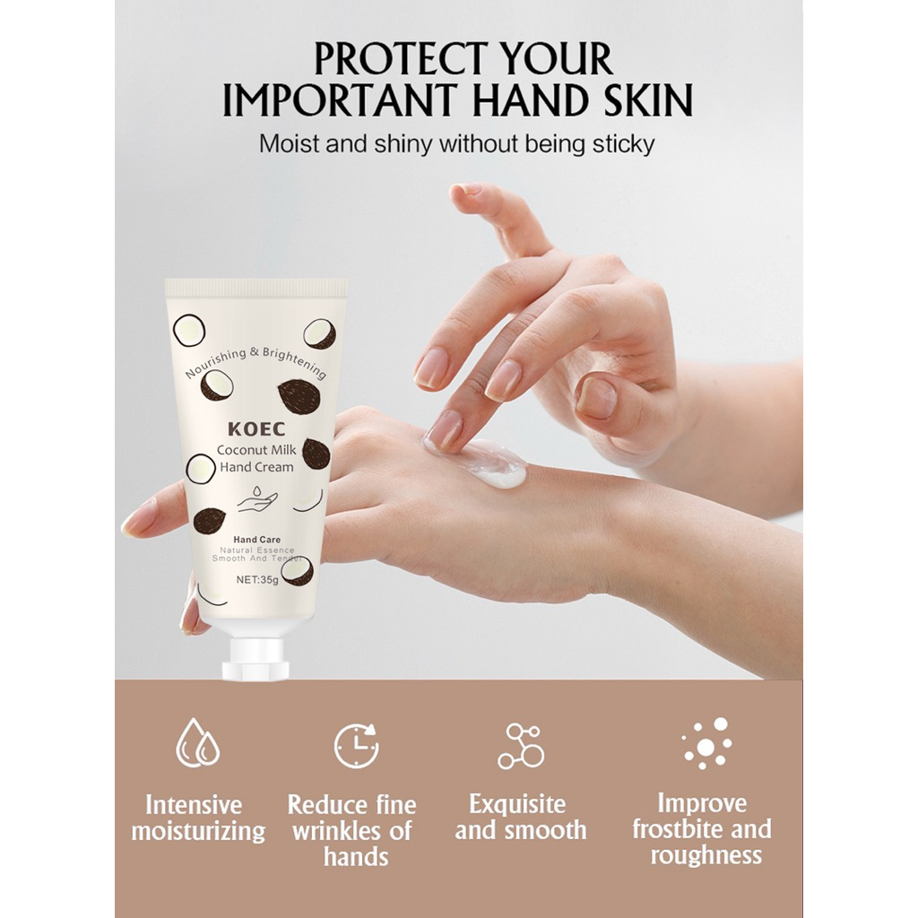 Kem Dưỡng Da Tay KOEC Coconut Milk Hand Cream 35g Hương Dừa Dưỡng Ẩm Da Tay Mềm Mịn