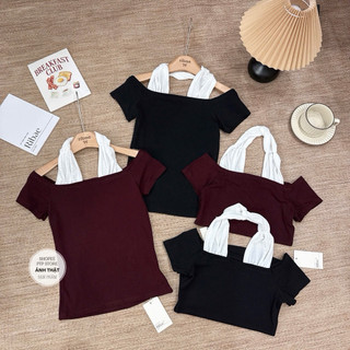[A0.323] Áo Zip Xoắn Cổ Tay Cộc 2 Màu Dáng Ôm Dễ Mặc