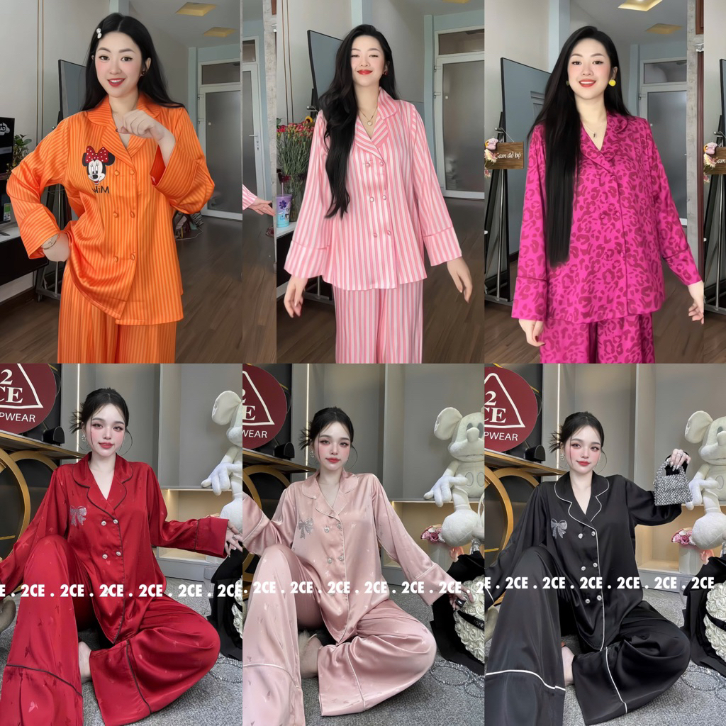 Vest lụa mịn - Bộ pijama TAY DÀI phom VEST TO RỘNG 6 nút sang women
