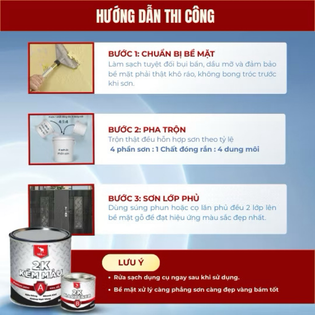 {Bộ 1kg} Sơn Kẽm Cao Cấp 2 Thành Phần 2K Yes Nhanh Khô, Bóng Cứng, Bền Màu, Không Ngã Vàng