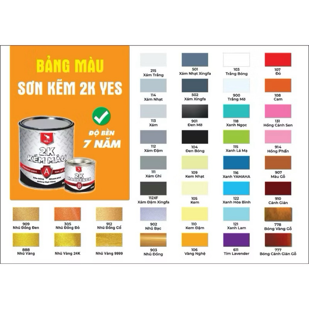 {Bộ 1kg} Sơn Kẽm Cao Cấp 2 Thành Phần 2K Yes Nhanh Khô, Bóng Cứng, Bền Màu, Không Ngã Vàng
