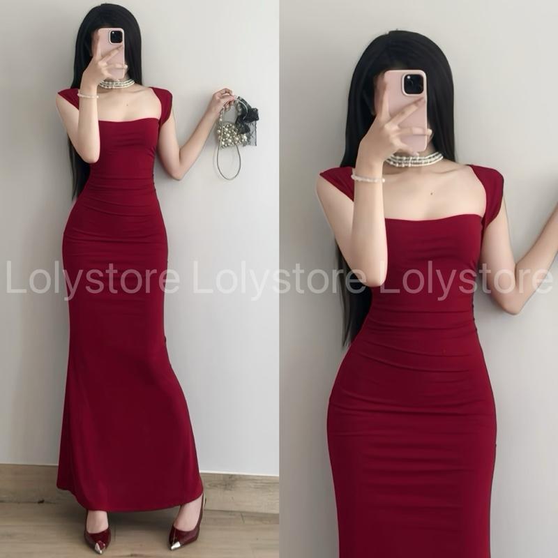 Đầm body nữ cổ vuông xếp ly chất thun mềm sang trọng thanh lịch XV621