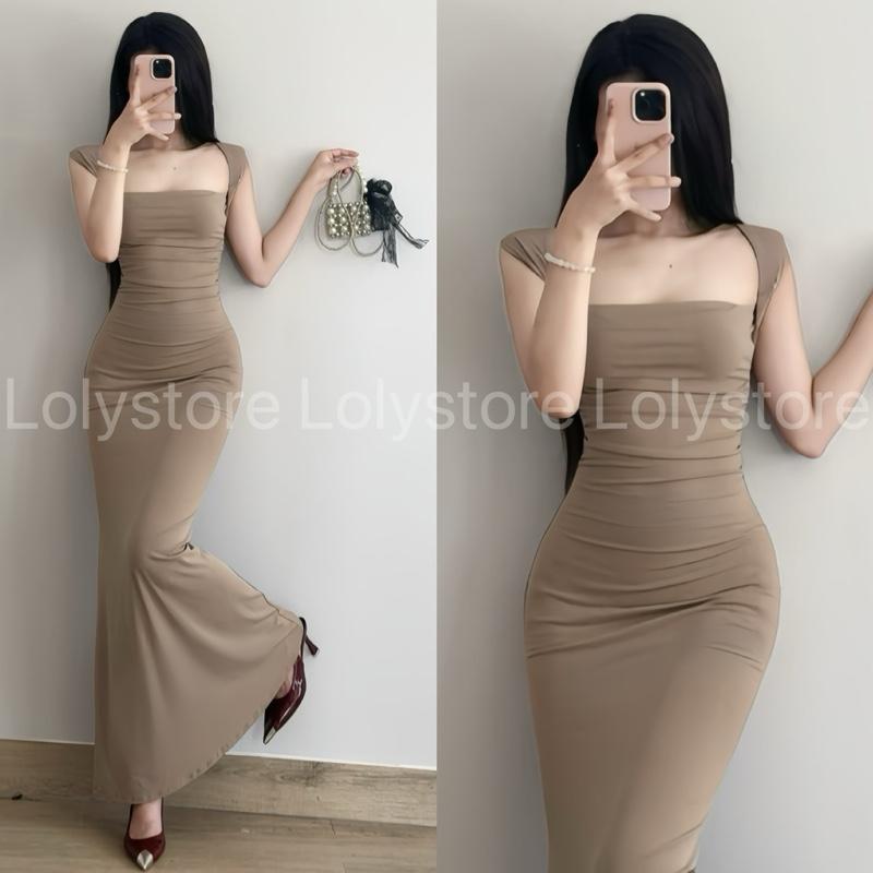 Đầm body nữ cổ vuông xếp ly chất thun mềm sang trọng thanh lịch XV621