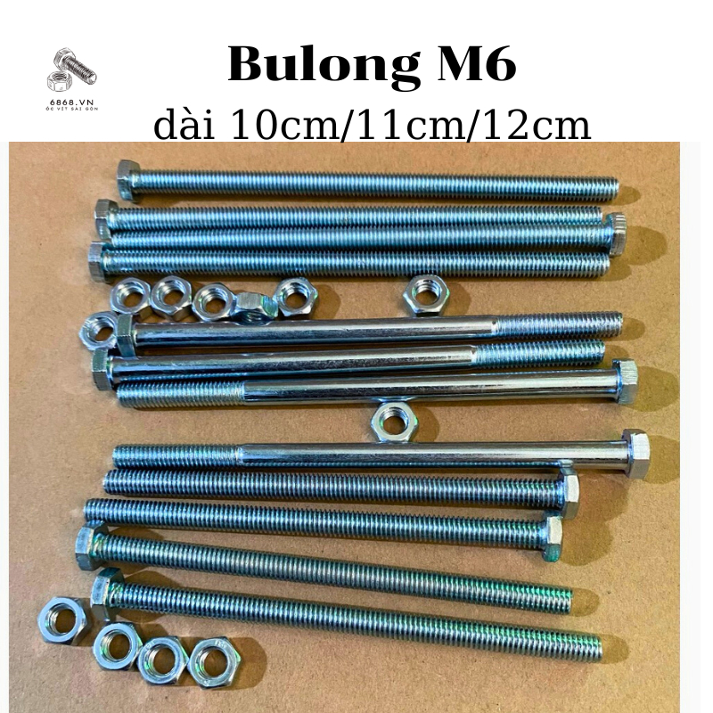 10 con Bulong M6 Phi 6mm Dài 8cm/10cm/11cm/12cm kèm Tán Ốc Siết Khung ...