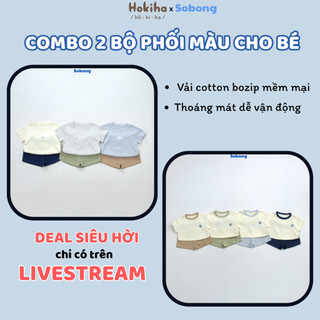 Combo 2 bộ cộc tay cho bé gồm 1 bộ may gắn logo và 1 bộ may tag Hokiha vải cotton bozip mềm mại size 8-17kg BB18-BB19